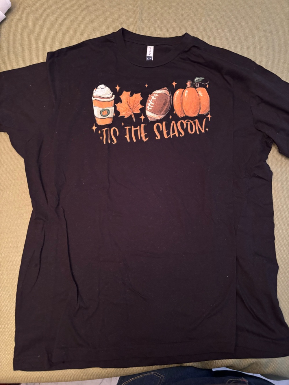 Women’s Black Fall Graphic Tee with Orange Pumpkin Design